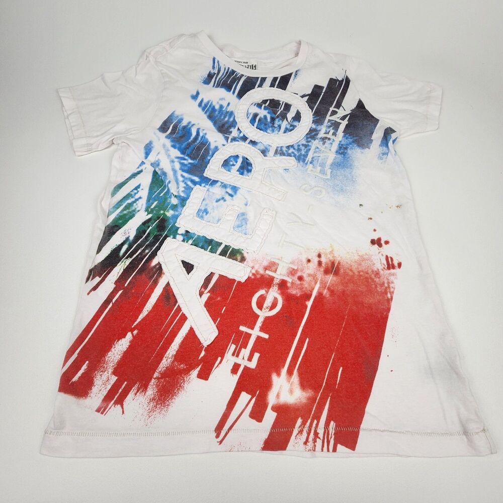 Y2K Aeropostale Graphic T-Shirt Men's Medium White Applique Logo Casual Tee